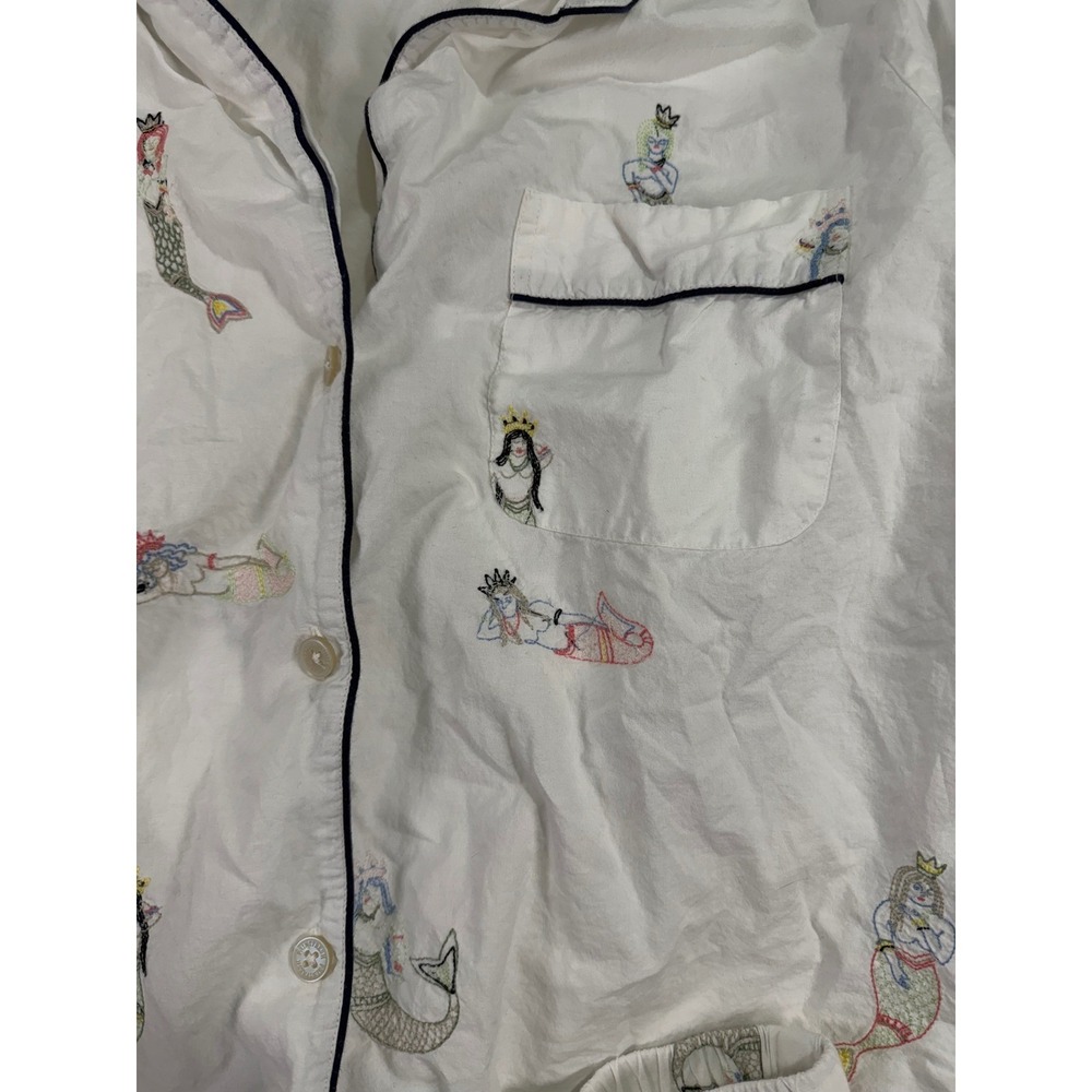 Printfresh Mermaid Pajama Set top 1X bottoms XL White Cotton Short embroidered